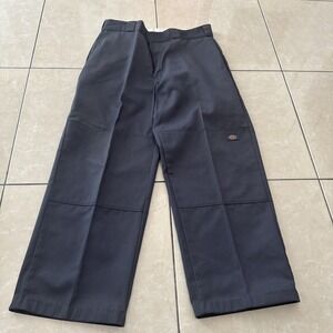 VTG Y2K Dickies Mens 36x28 Loose Fit Double Knee Wide Leg Gray Pants Logo Baggy